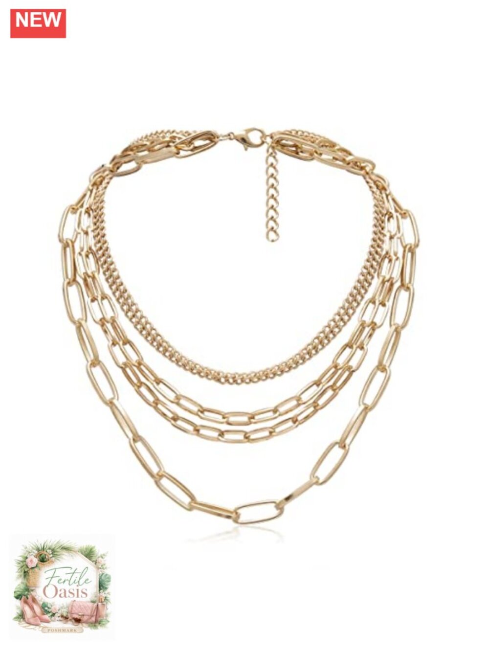 Punk Chunky Layered Chain Necklace Women Goth Silver Tone
